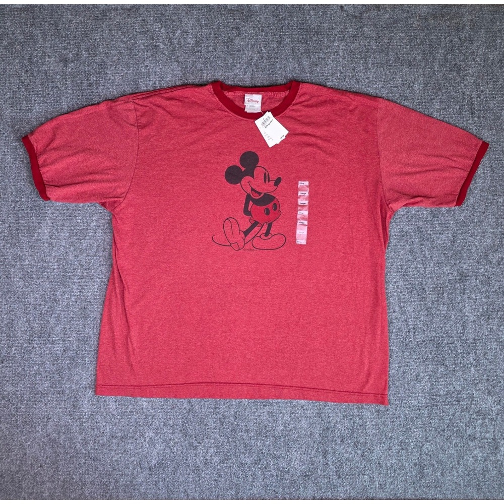 Disney Mickey Mouse Ringer T-Shirt Mens Large Red Heather Graphic Tee NWT